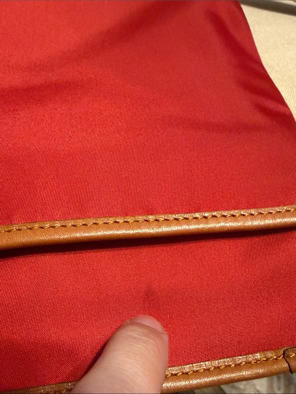 Lauren Ralph Lauren Small Red Crossbody Nylon Bag with Leather Trim